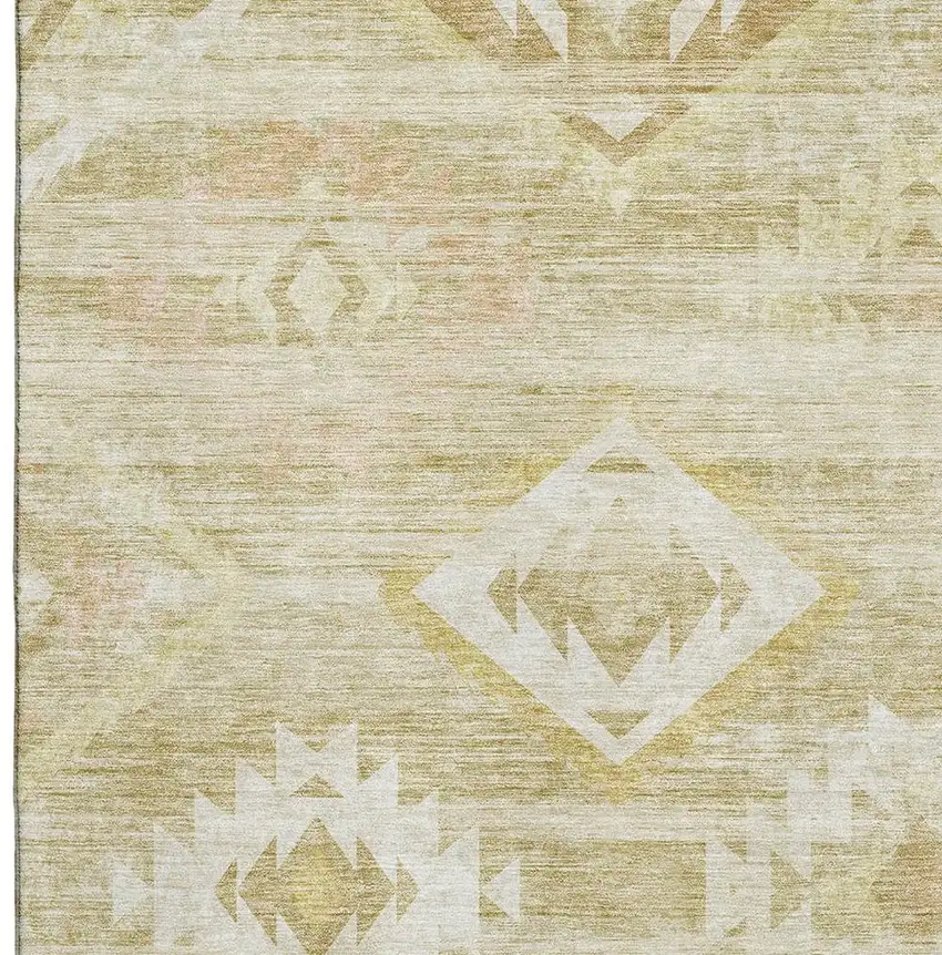 Wheat And Beige Southwestern Washable Area Rug With UV Protection Photo 3