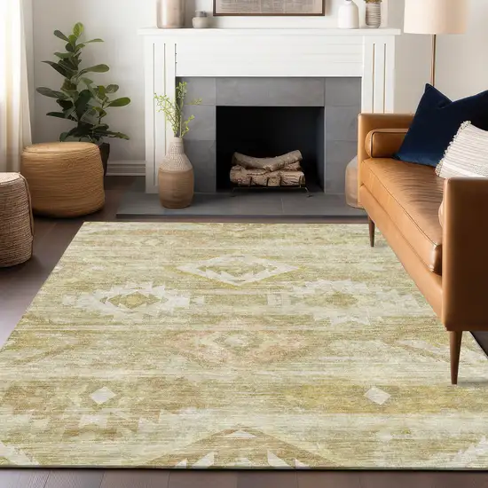 Wheat And Beige Southwestern Washable Area Rug With UV Protection Photo 6