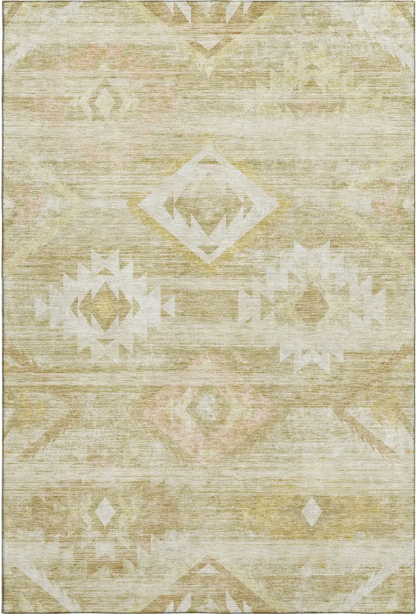 Wheat And Beige Southwestern Washable Area Rug With UV Protection Photo 1