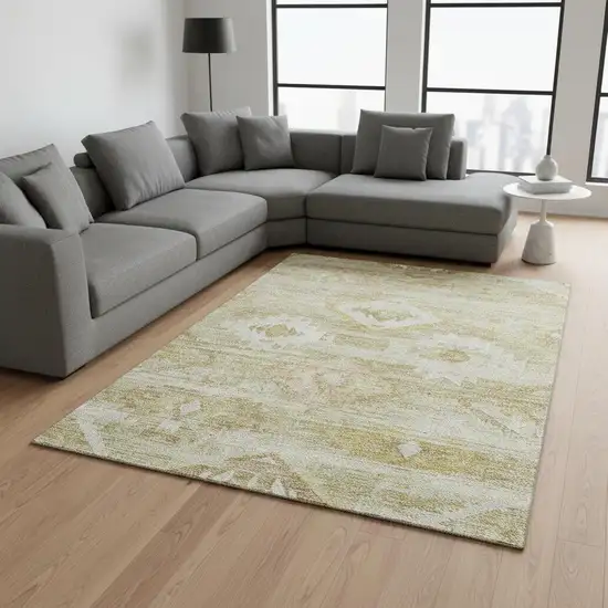 Wheat And Beige Southwestern Washable Area Rug With UV Protection Photo 2
