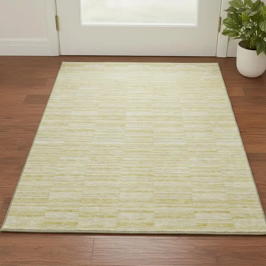 Wheat And Beige Striped Washable Area Rug With UV Protection Photo 2