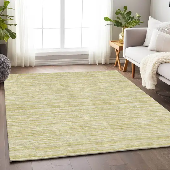 Wheat And Beige Striped Washable Area Rug With UV Protection Photo 6