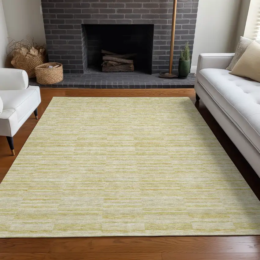 Wheat And Beige Striped Washable Area Rug With UV Protection Photo 5