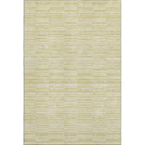 Photo of Wheat And Beige Striped Washable Area Rug With UV Protection