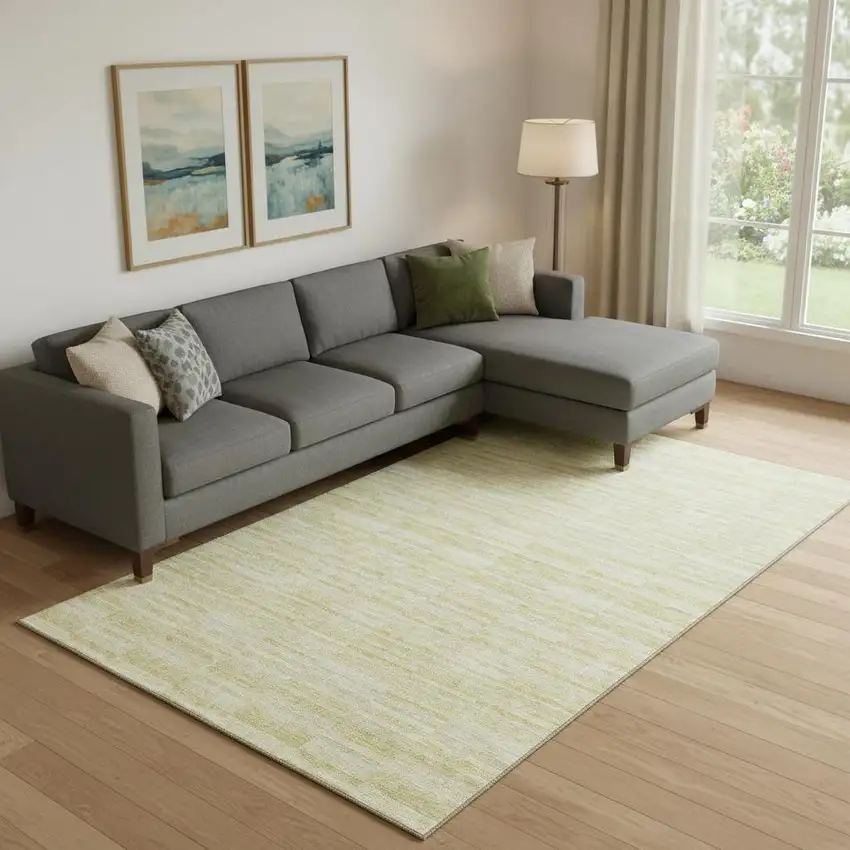 Wheat And Beige Striped Washable Area Rug With UV Protection Photo 1