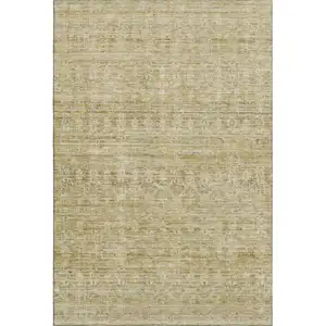 Photo of Wheat And Beige Striped Washable Area Rug With UV Protection