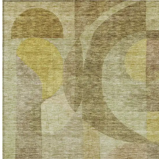 Wheat And Brown Abstract Washable Indoor Outdoor Area Rug Photo 5