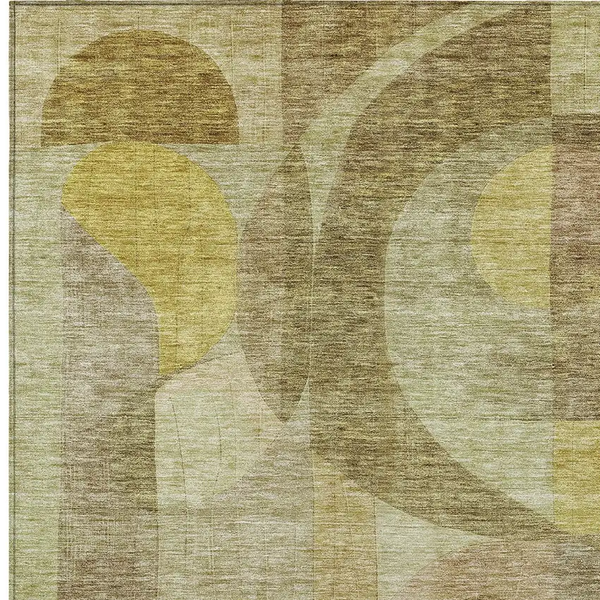 Wheat And Brown Abstract Washable Indoor Outdoor Area Rug Photo 5