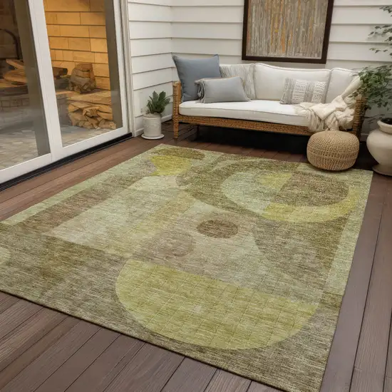 Wheat And Brown Abstract Washable Indoor Outdoor Area Rug Photo 7