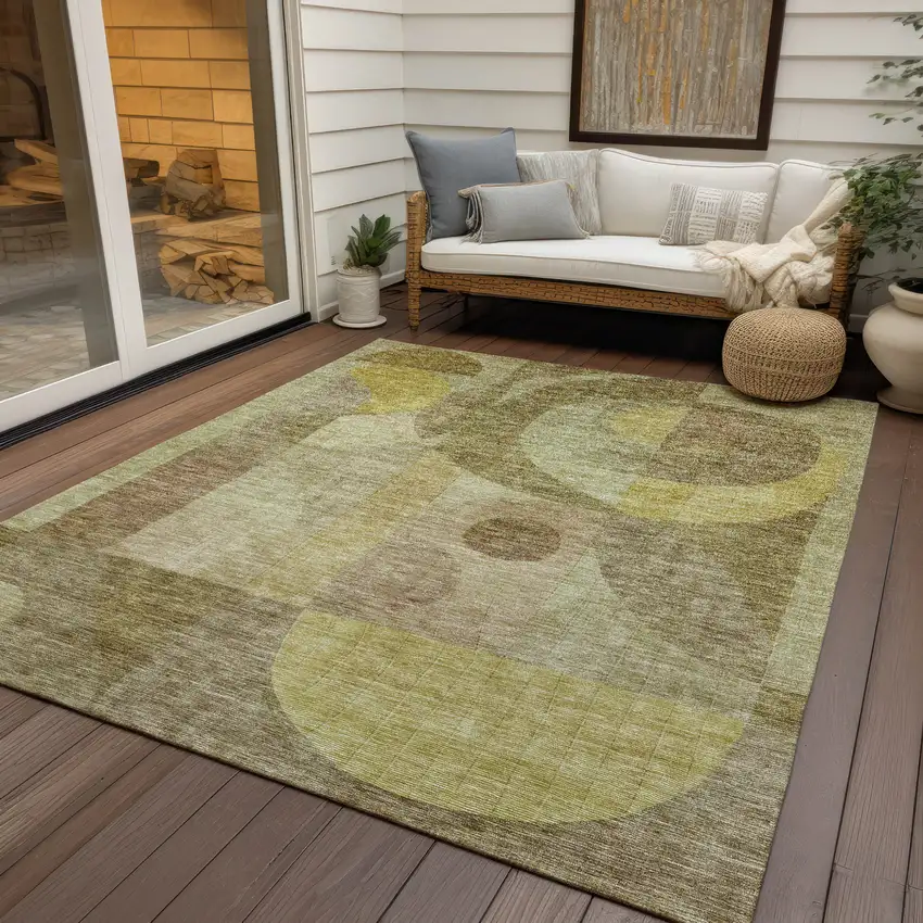Wheat And Brown Abstract Washable Indoor Outdoor Area Rug Photo 7