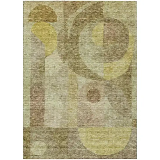 Wheat And Brown Abstract Washable Indoor Outdoor Area Rug Photo 2