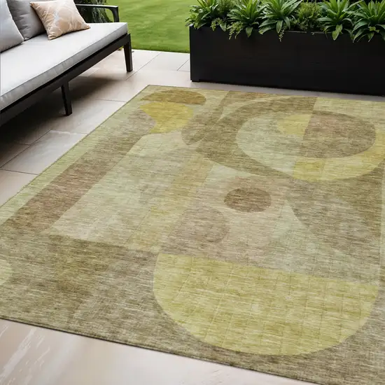 Wheat And Brown Abstract Washable Indoor Outdoor Area Rug Photo 1