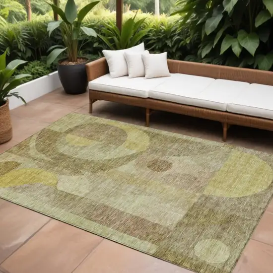 Wheat And Brown Abstract Washable Indoor Outdoor Area Rug Photo 1