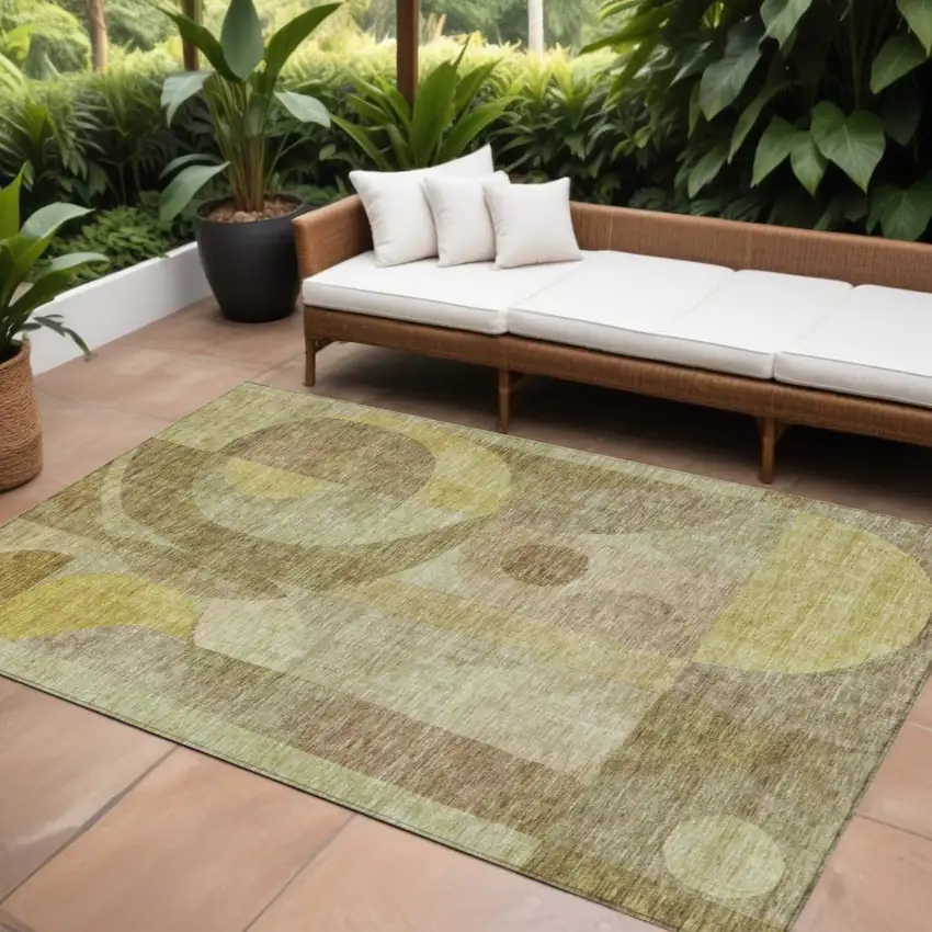 Wheat And Brown Abstract Washable Indoor Outdoor Area Rug Photo 1