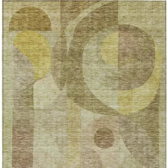 Wheat And Brown Abstract Washable Indoor Outdoor Area Rug Photo 6
