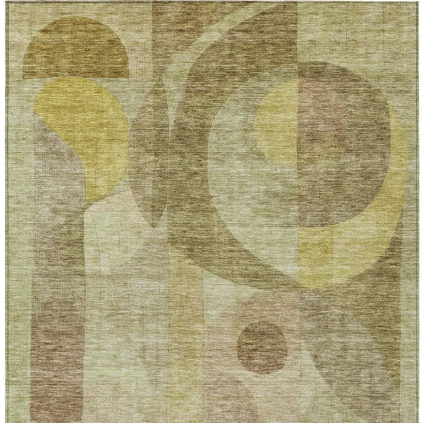 Wheat And Brown Abstract Washable Indoor Outdoor Area Rug Photo 6