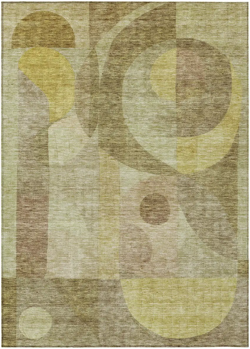 Wheat And Brown Abstract Washable Indoor Outdoor Area Rug Photo 2