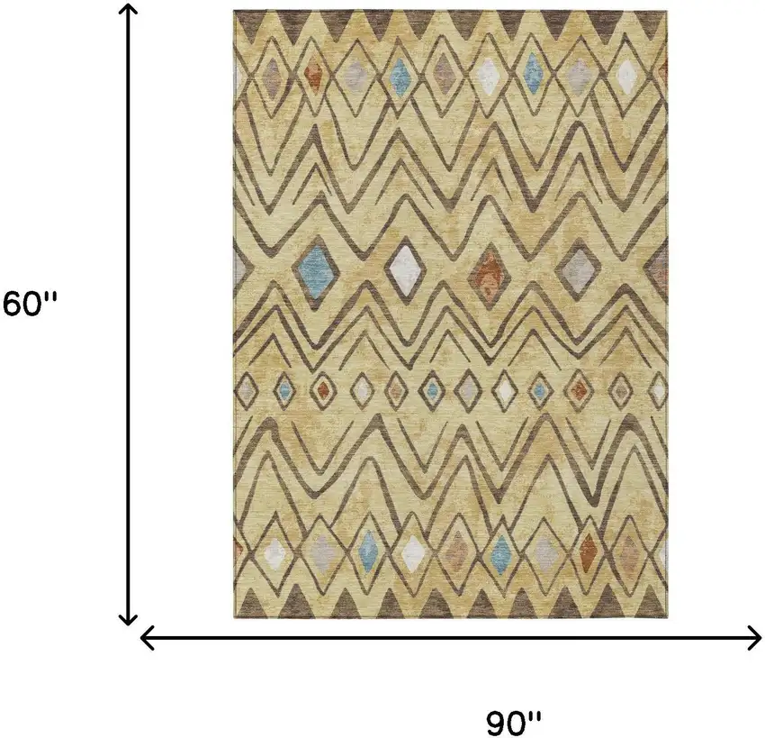 Wheat And Brown Geometric Washable Indoor Outdoor Area Rug Photo 7