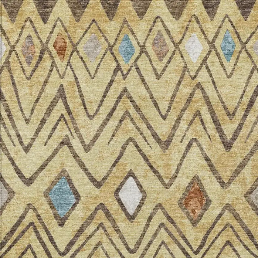 Wheat And Brown Geometric Washable Indoor Outdoor Area Rug Photo 3
