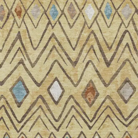 Wheat And Brown Geometric Washable Indoor Outdoor Area Rug Photo 3