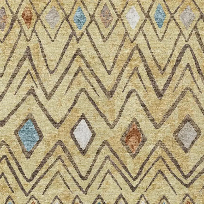 Wheat And Brown Geometric Washable Indoor Outdoor Area Rug Photo 3