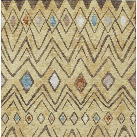 Wheat And Brown Geometric Washable Indoor Outdoor Area Rug Photo 4