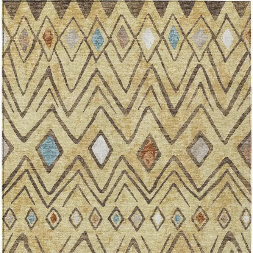 Wheat And Brown Geometric Washable Indoor Outdoor Area Rug Photo 4