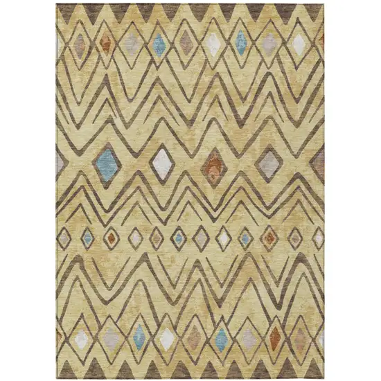 Wheat And Brown Geometric Washable Indoor Outdoor Area Rug Photo 2