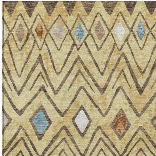 Wheat And Brown Geometric Washable Indoor Outdoor Area Rug Photo 3