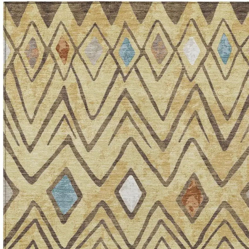 Wheat And Brown Geometric Washable Indoor Outdoor Area Rug Photo 3