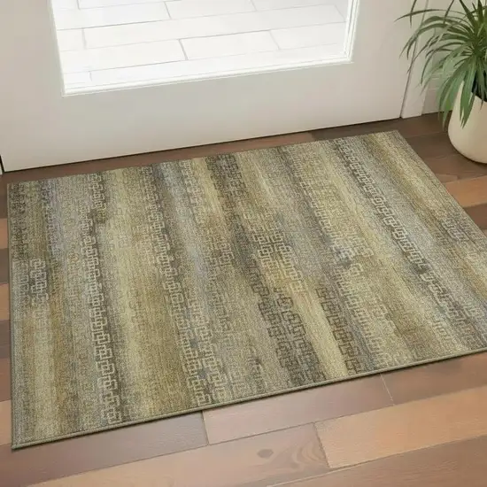 Wheat And Brown Striped Washable Area Rug With UV Protection Photo 2