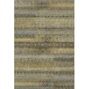 Photo of Wheat And Brown Striped Washable Area Rug With UV Protection