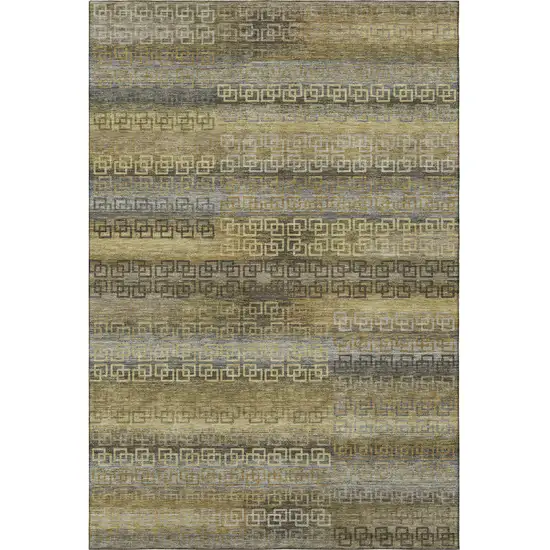 Wheat And Brown Striped Washable Area Rug With UV Protection Photo 4