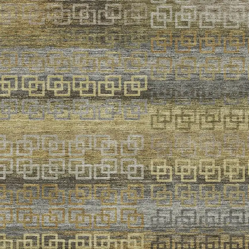 Wheat And Brown Striped Washable Area Rug With UV Protection Photo 3