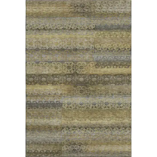 Wheat And Brown Striped Washable Area Rug With UV Protection Photo 1