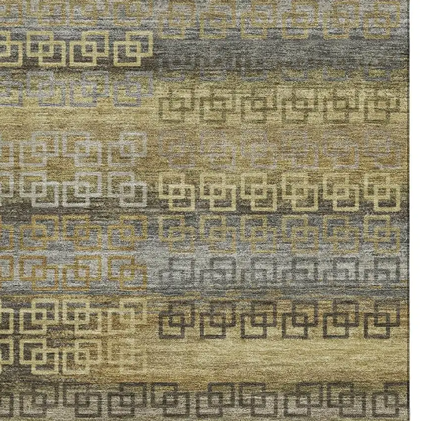 Wheat And Brown Striped Washable Area Rug With UV Protection Photo 7