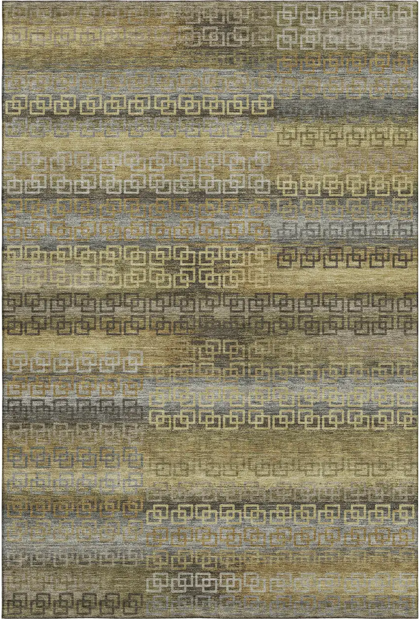 Wheat And Brown Striped Washable Area Rug With UV Protection Photo 6
