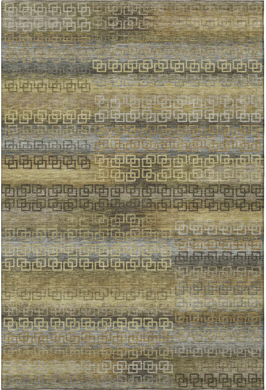 Wheat And Brown Striped Washable Area Rug With UV Protection Photo 1
