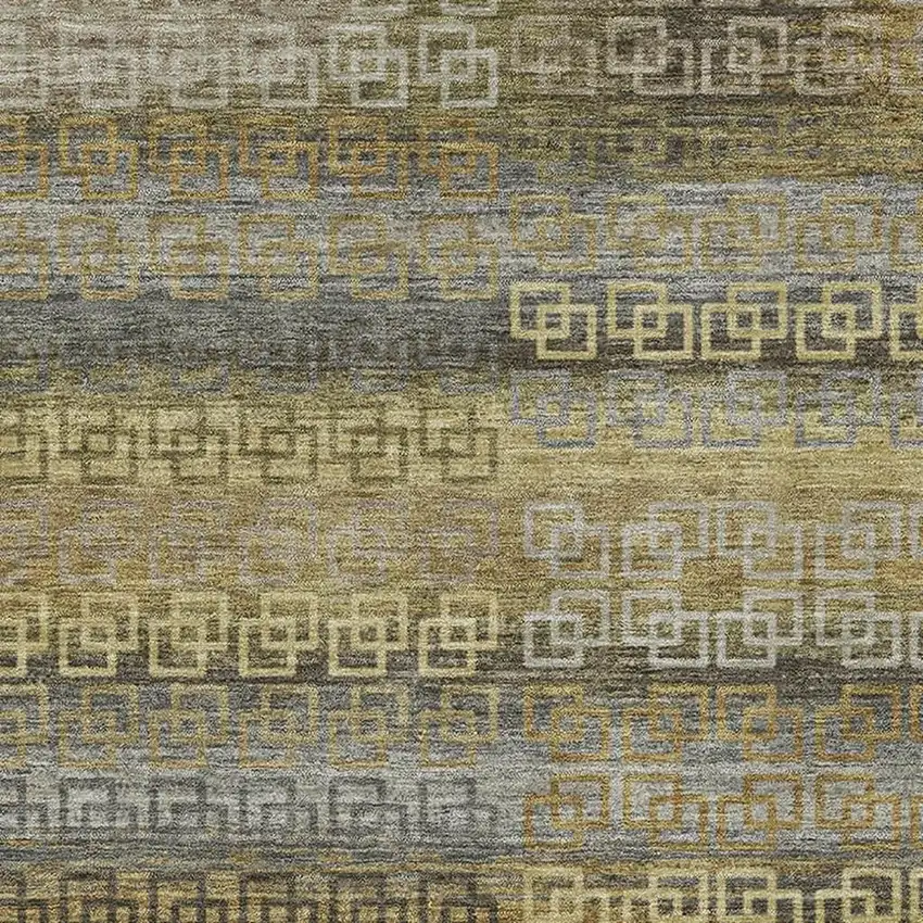 Wheat And Brown Striped Washable Area Rug With UV Protection Photo 3