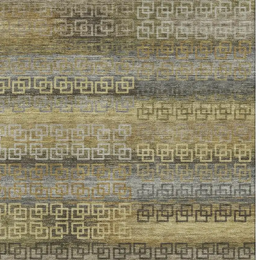 Wheat And Brown Striped Washable Area Rug With UV Protection Photo 8