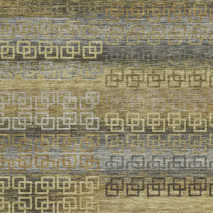 Wheat And Brown Striped Washable Area Rug With UV Protection Photo 3