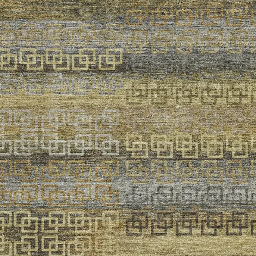 Wheat And Brown Striped Washable Area Rug With UV Protection Photo 7