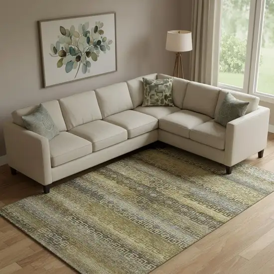 Wheat And Brown Striped Washable Area Rug With UV Protection Photo 2