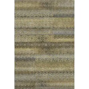Photo of Wheat And Brown Striped Washable Area Rug With UV Protection