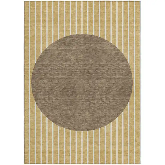 Wheat And Brown Striped Washable Indoor Outdoor Area Rug Photo 6