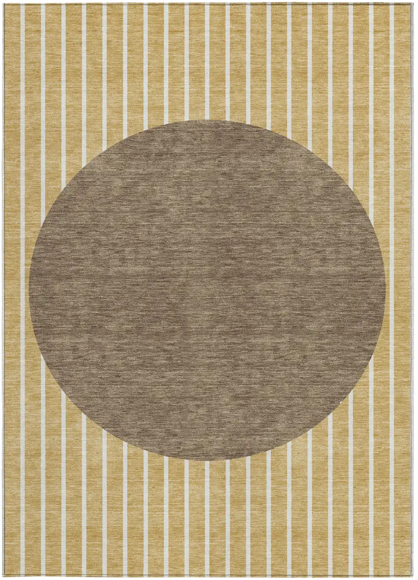 Wheat And Brown Striped Washable Indoor Outdoor Area Rug Photo 6