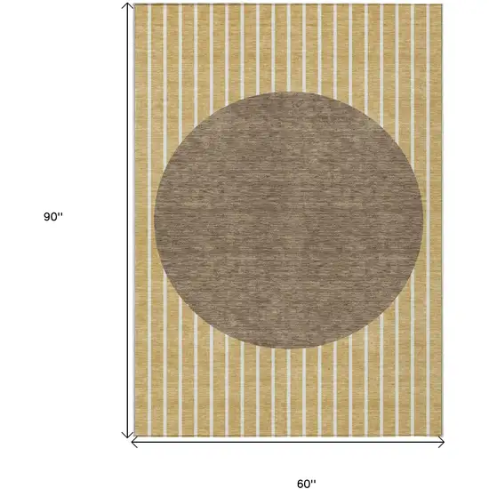 Wheat And Brown Striped Washable Indoor Outdoor Area Rug Photo 3
