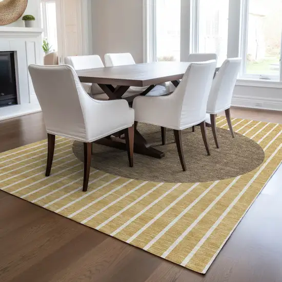 Wheat And Brown Striped Washable Indoor Outdoor Area Rug Photo 9