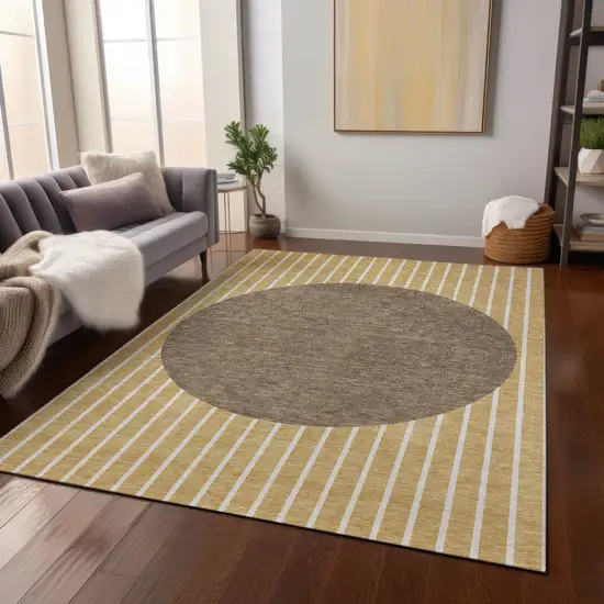 Wheat And Brown Striped Washable Indoor Outdoor Area Rug Photo 8