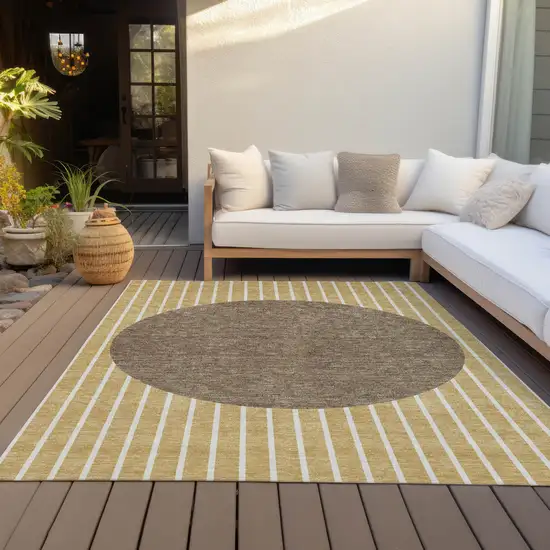 Wheat And Brown Striped Washable Indoor Outdoor Area Rug Photo 7